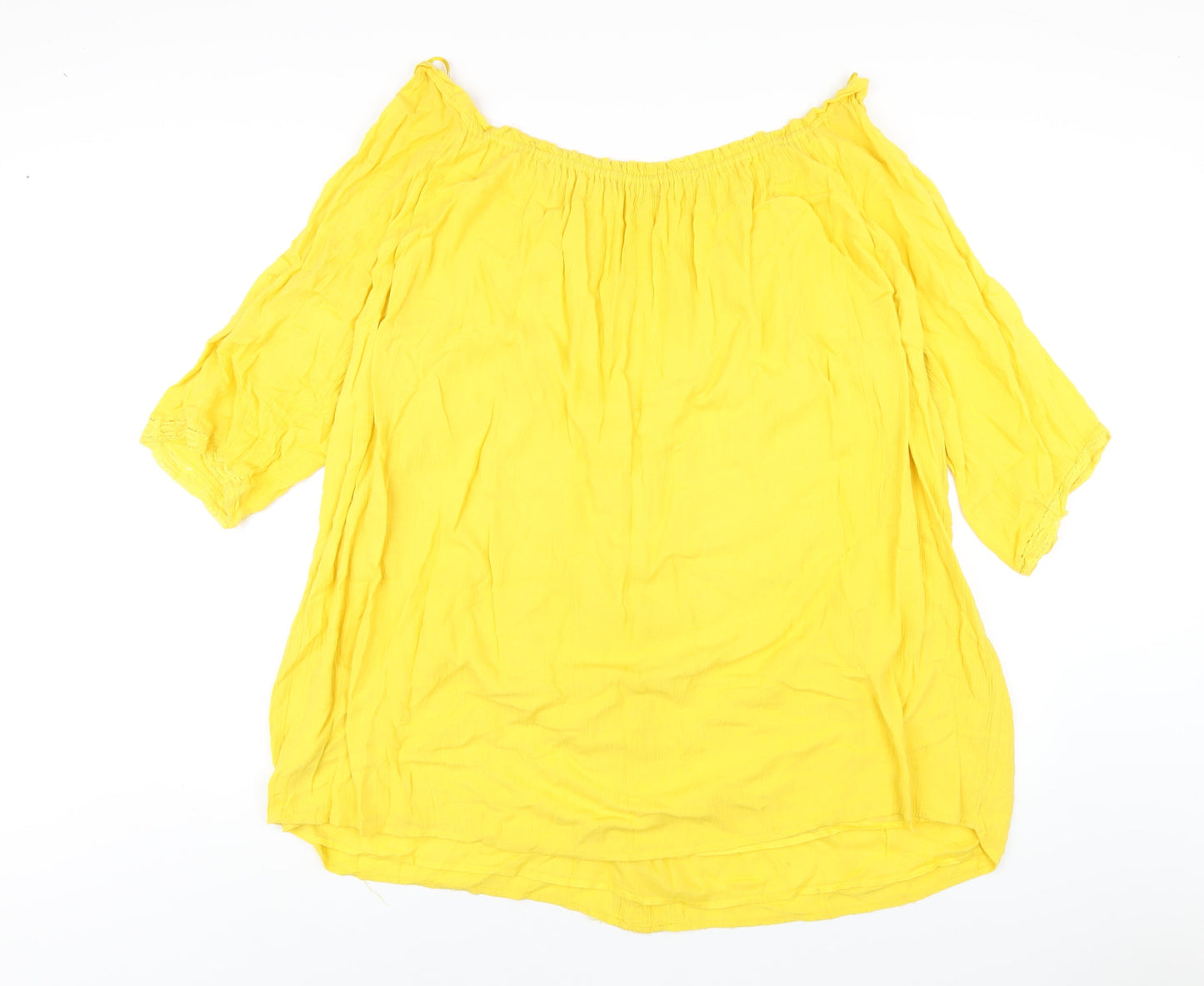 Zara Womens Yellow Cotton A-Line Size S Off the Shoulder Pullover