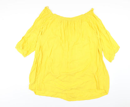 Zara Womens Yellow Cotton A-Line Size S Off the Shoulder Pullover