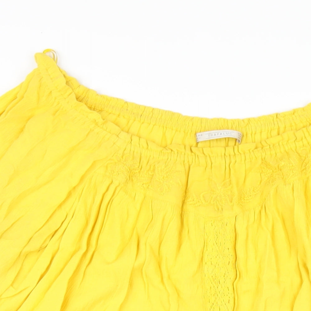 Zara Womens Yellow Cotton A-Line Size S Off the Shoulder Pullover