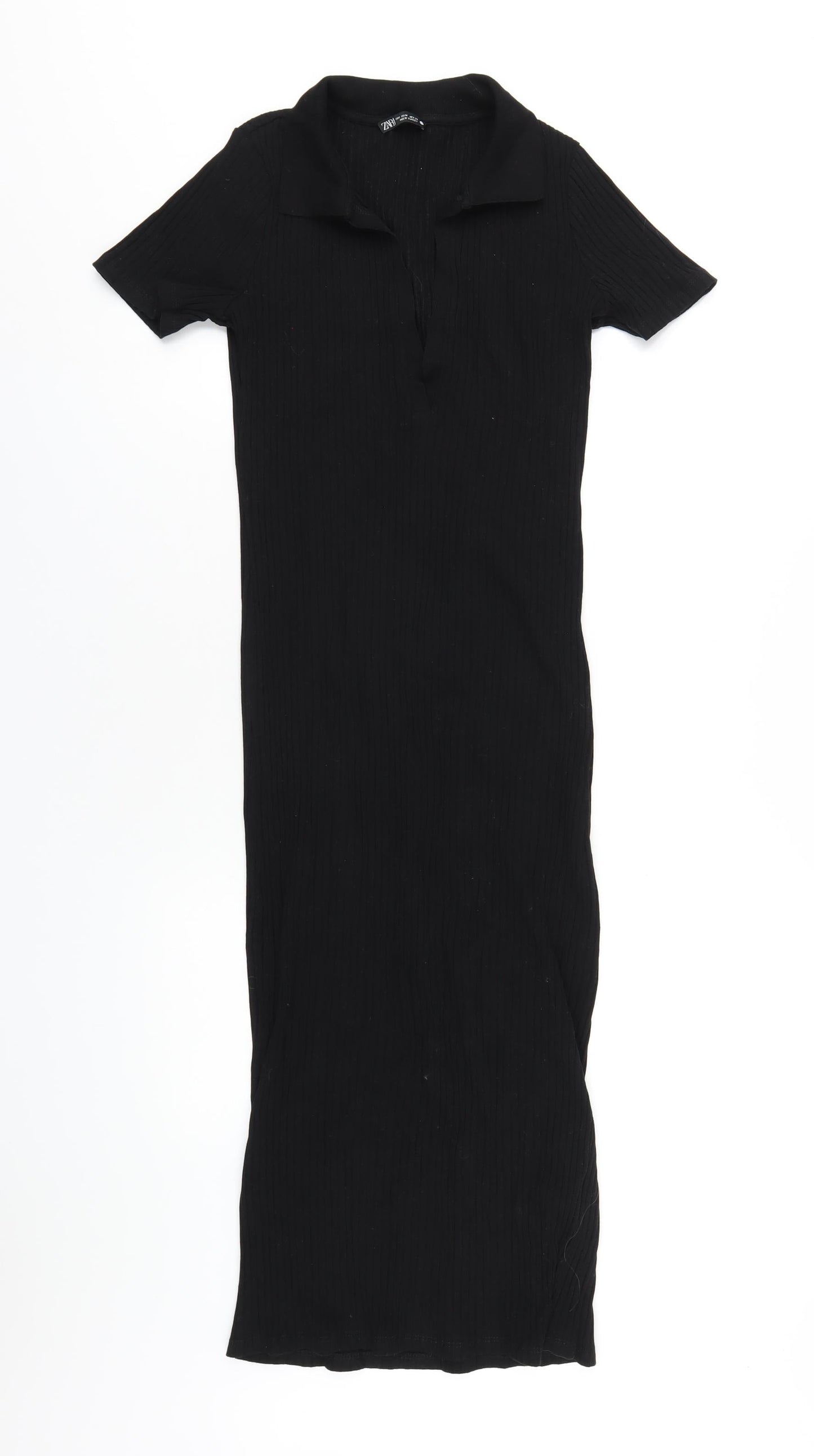 Zara Womens Black Cotton Bodycon Size M Collared Pullover