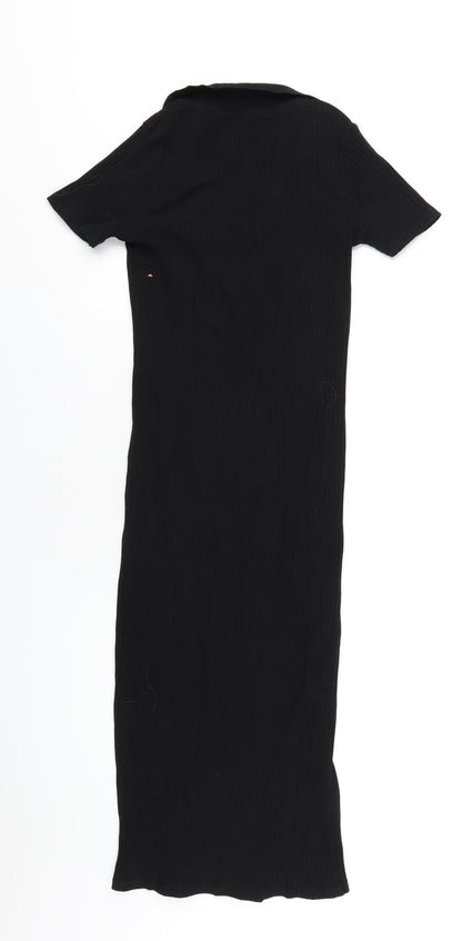 Zara Womens Black Cotton Bodycon Size M Collared Pullover