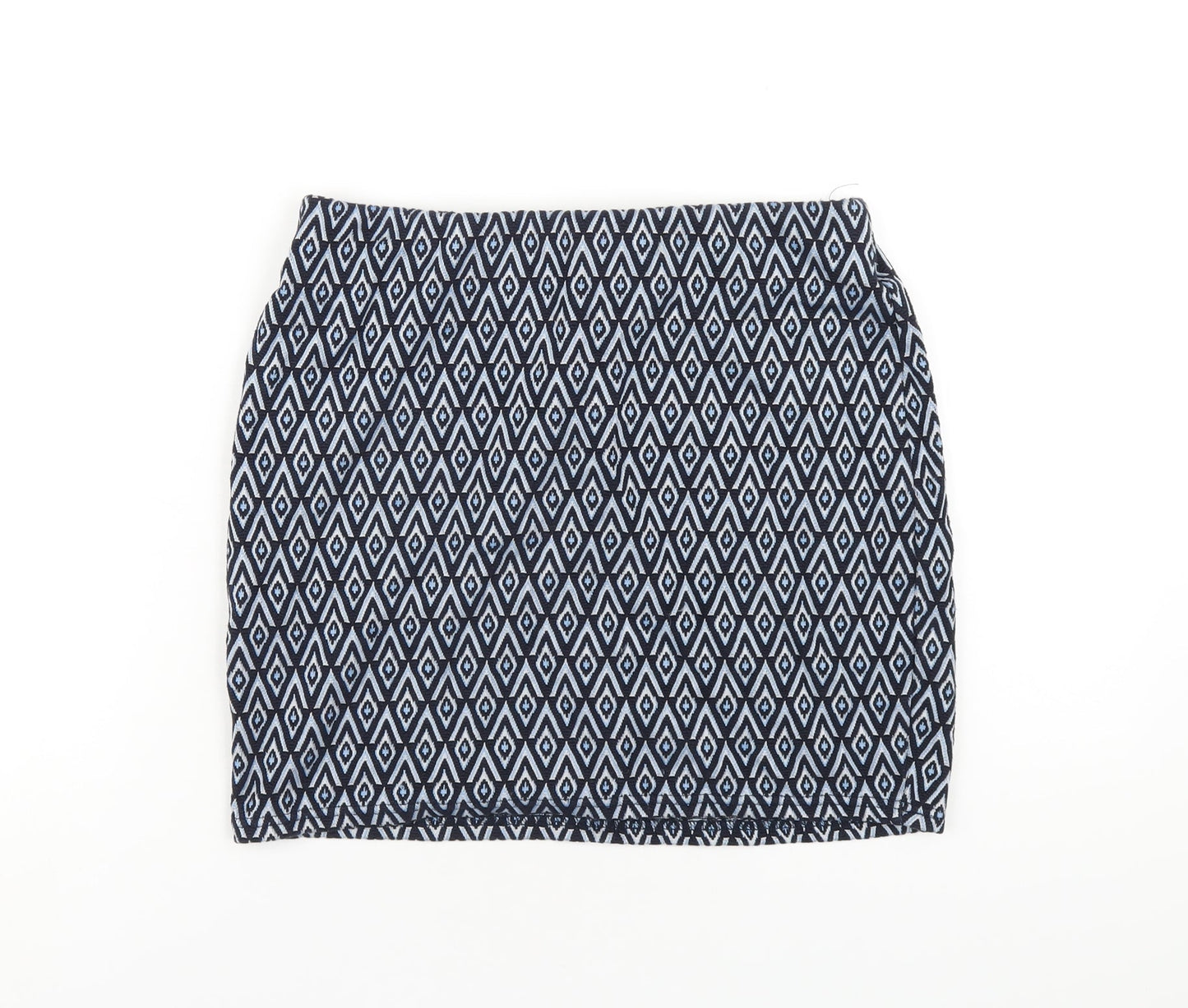 New Look Womens Blue Geometric Cotton Mini Skirt Size 14