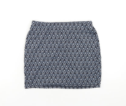 New Look Womens Blue Geometric Cotton Mini Skirt Size 14