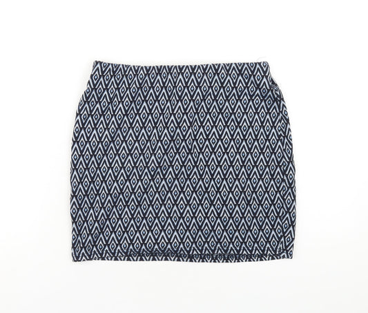 New Look Womens Blue Geometric Cotton Mini Skirt Size 14