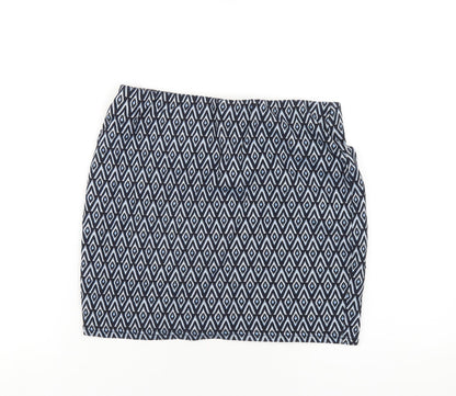 New Look Womens Blue Geometric Cotton Mini Skirt Size 14