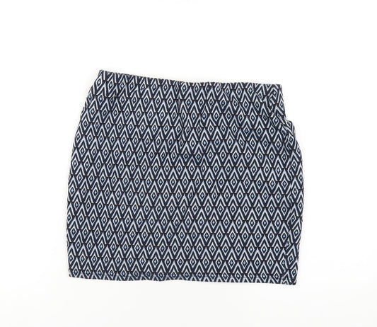 New Look Womens Blue Geometric Cotton Mini Skirt Size 14