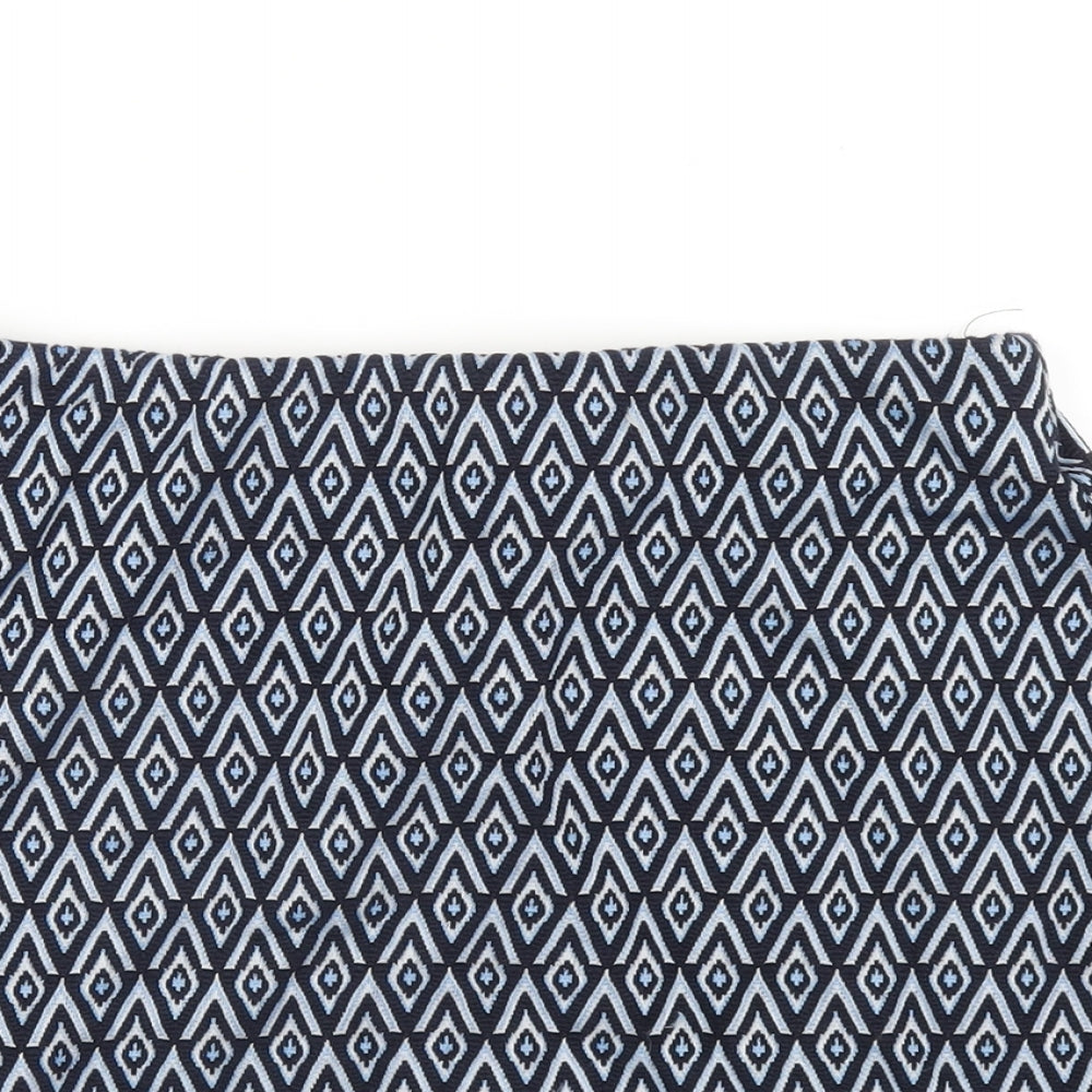 New Look Womens Blue Geometric Cotton Mini Skirt Size 14
