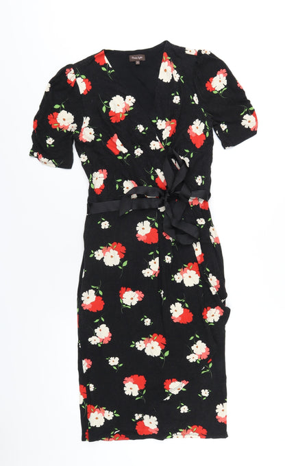 Phase Eight Womens Black Floral Viscose Bodycon Size 8 V-Neck Pullover