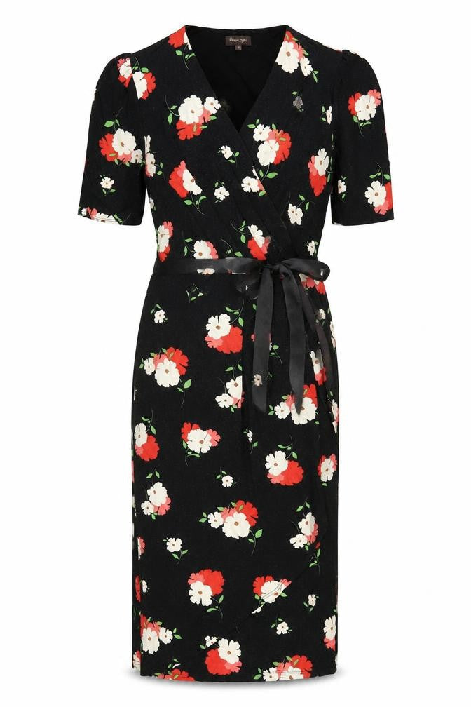 Phase Eight Womens Black Floral Viscose Bodycon Size 8 V-Neck Pullover
