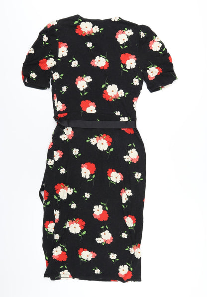 Phase Eight Womens Black Floral Viscose Bodycon Size 8 V-Neck Pullover