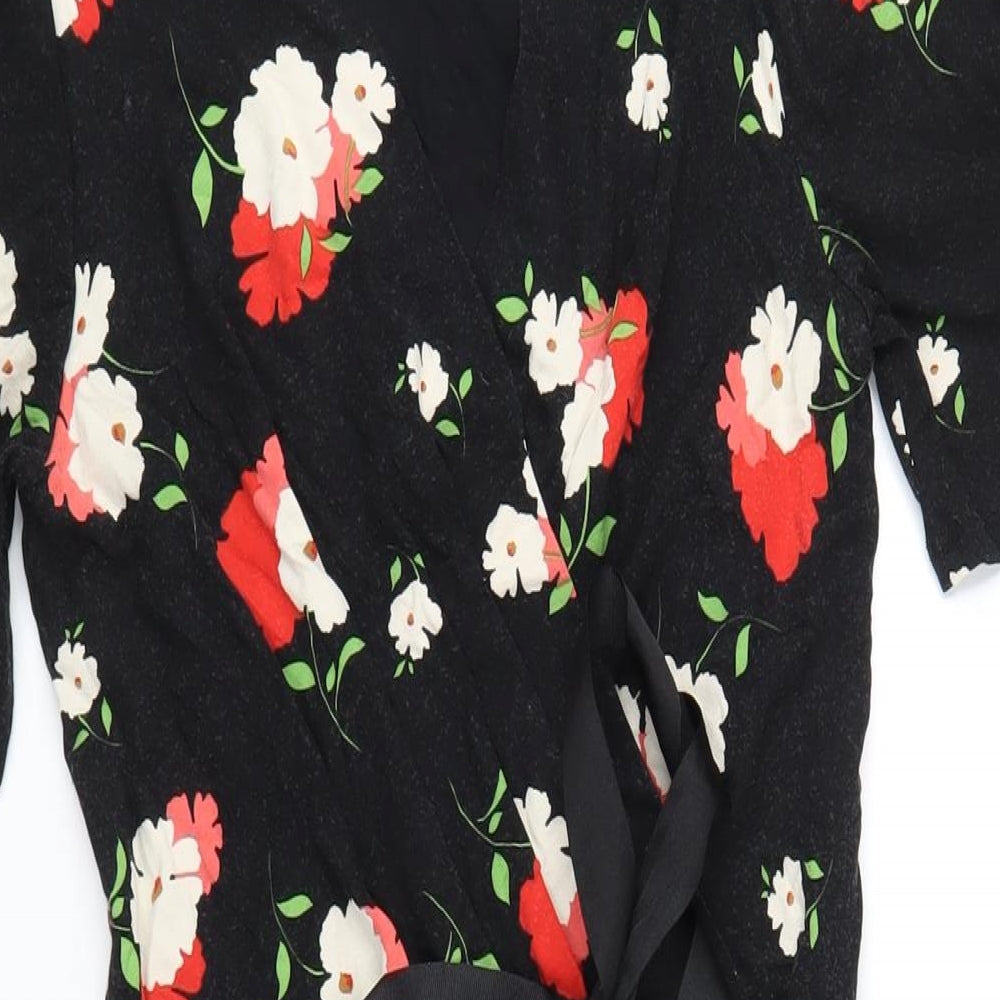Phase Eight Womens Black Floral Viscose Bodycon Size 8 V-Neck Pullover