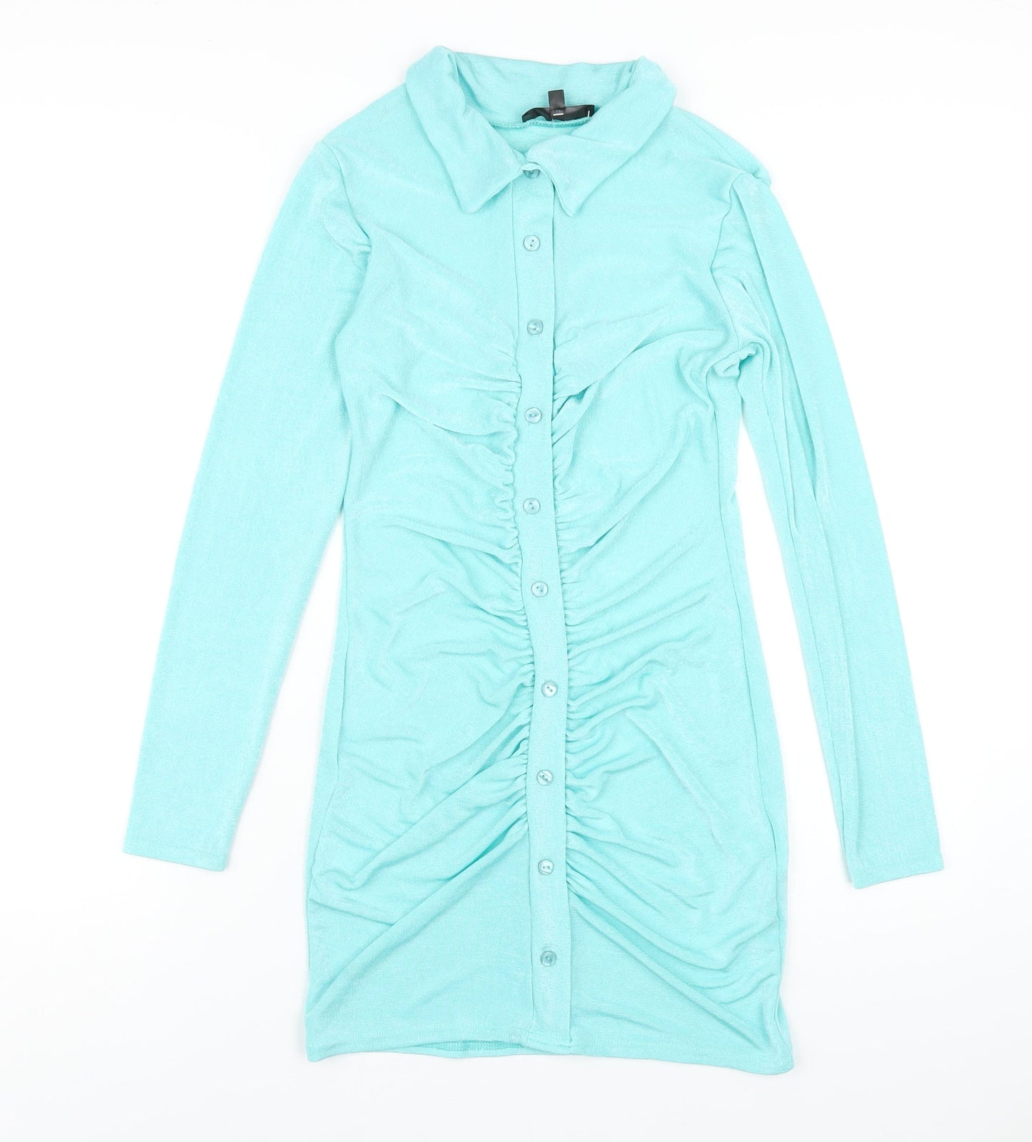 Missguided Womens Blue Polyester Bodycon Size 8 Collared Button