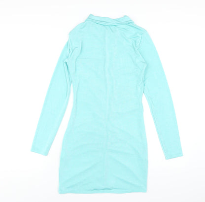 Missguided Womens Blue Polyester Bodycon Size 8 Collared Button