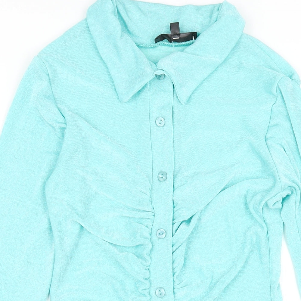 Missguided Womens Blue Polyester Bodycon Size 8 Collared Button