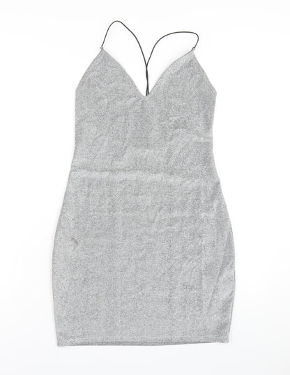 H&M Womens Silver Polyester Bodycon Size M V-Neck Pullover