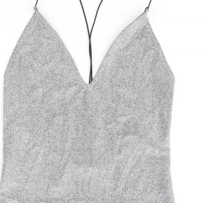 H&M Womens Silver Polyester Bodycon Size M V-Neck Pullover