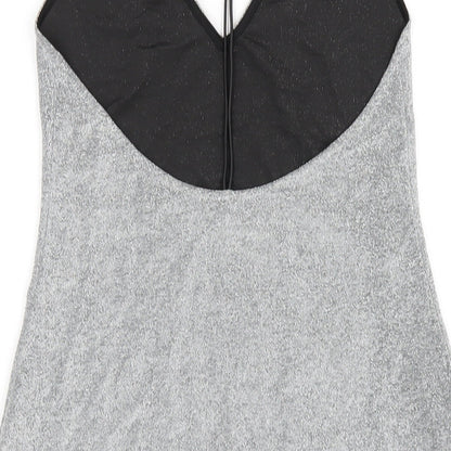 H&M Womens Silver Polyester Bodycon Size M V-Neck Pullover