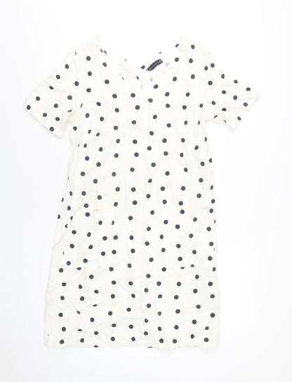 Marks and Spencer Womens Ivory Polka Dot Linen A-Line Size 10 V-Neck Pullover