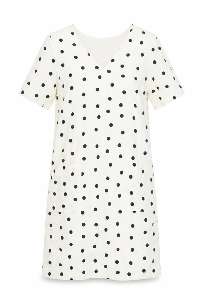 Marks and Spencer Womens Ivory Polka Dot Linen A-Line Size 10 V-Neck Pullover