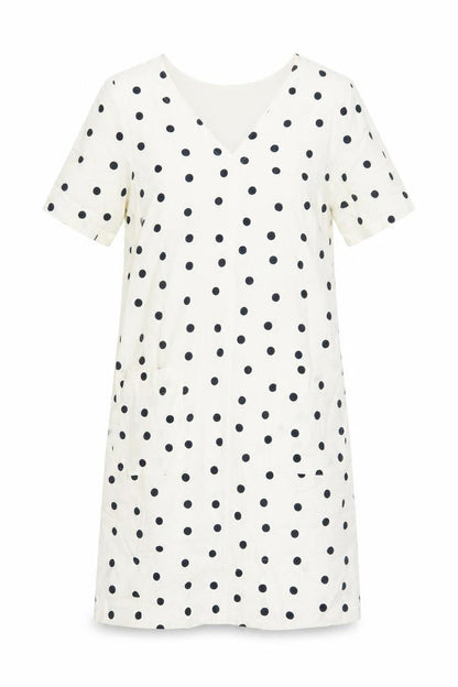 Marks and Spencer Womens Ivory Polka Dot Linen A-Line Size 10 V-Neck Pullover