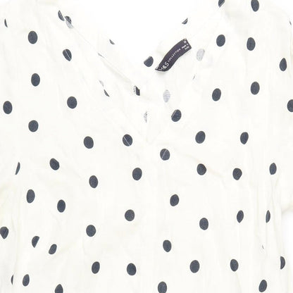 Marks and Spencer Womens Ivory Polka Dot Linen A-Line Size 10 V-Neck Pullover