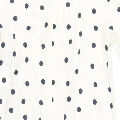Marks and Spencer Womens Ivory Polka Dot Linen A-Line Size 10 V-Neck Pullover