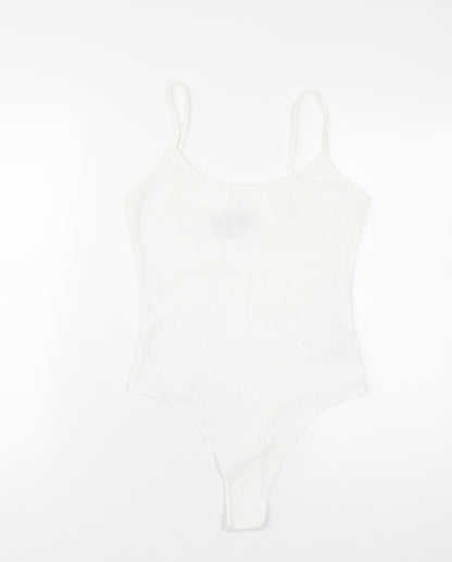 Missguided Womens White Polyester Bodysuit One-Piece Size 10 Snap