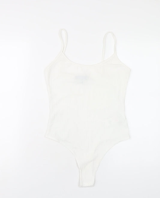 Missguided Womens White Polyester Bodysuit One-Piece Size 10 Snap