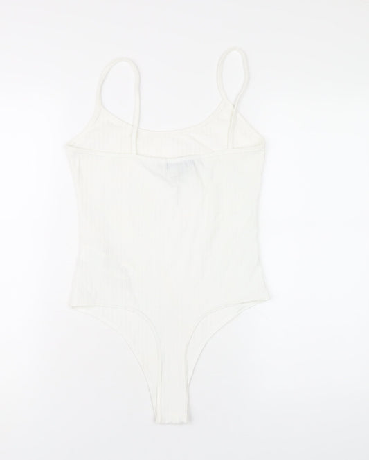 Missguided Womens White Polyester Bodysuit One-Piece Size 10 Snap