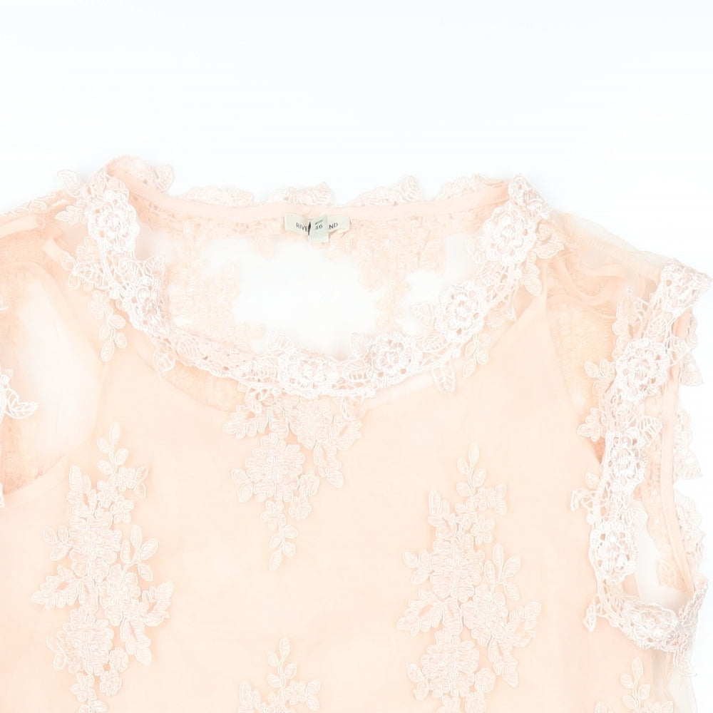 Womens UK Size 10 River Island Pink Basic T-Shirt