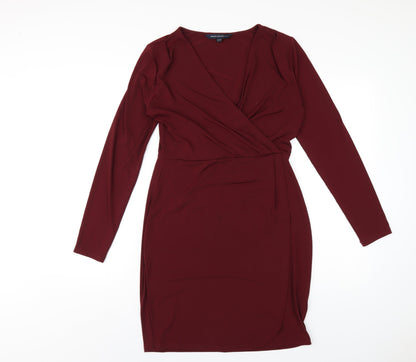 French Connection Womens Red Polyester Bodycon Size 12 V-Neck Pullover
