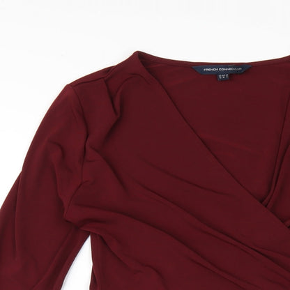 French Connection Womens Red Polyester Bodycon Size 12 V-Neck Pullover