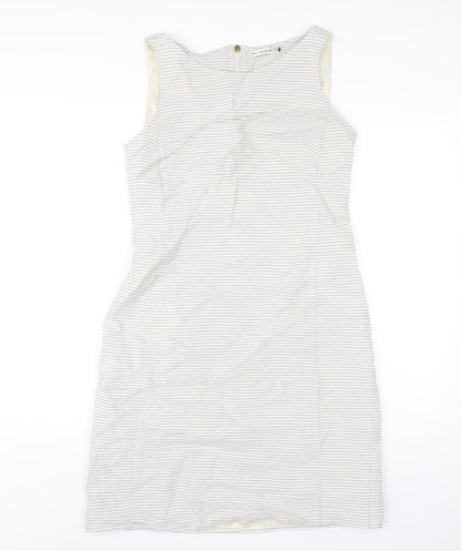 Autograph Womens Grey Striped Cotton Pencil Dress Size 10 Round Neck Zip