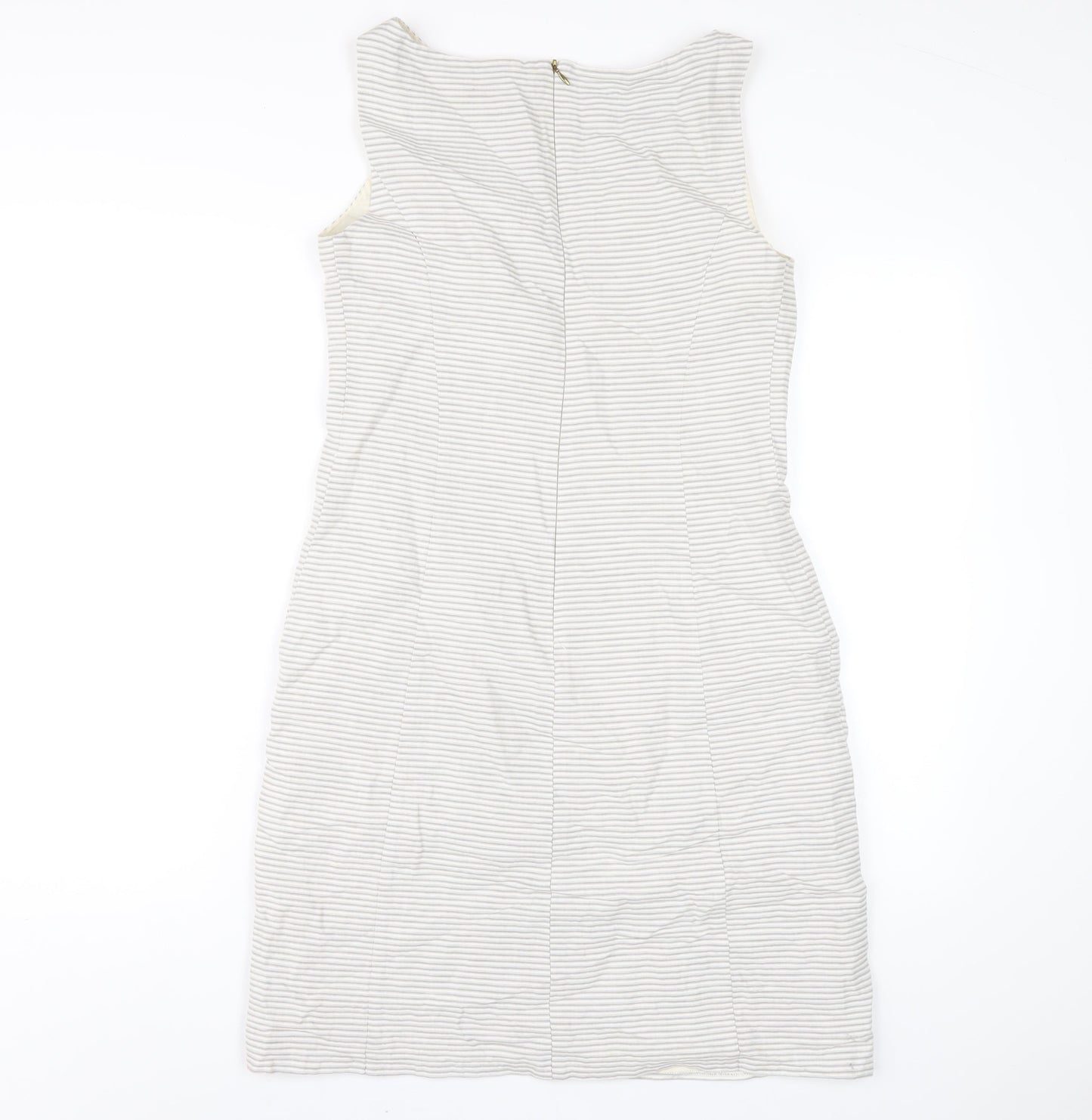 Autograph Womens Grey Striped Cotton Pencil Dress Size 10 Round Neck Zip