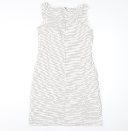 Autograph Womens Grey Striped Cotton Pencil Dress Size 10 Round Neck Zip