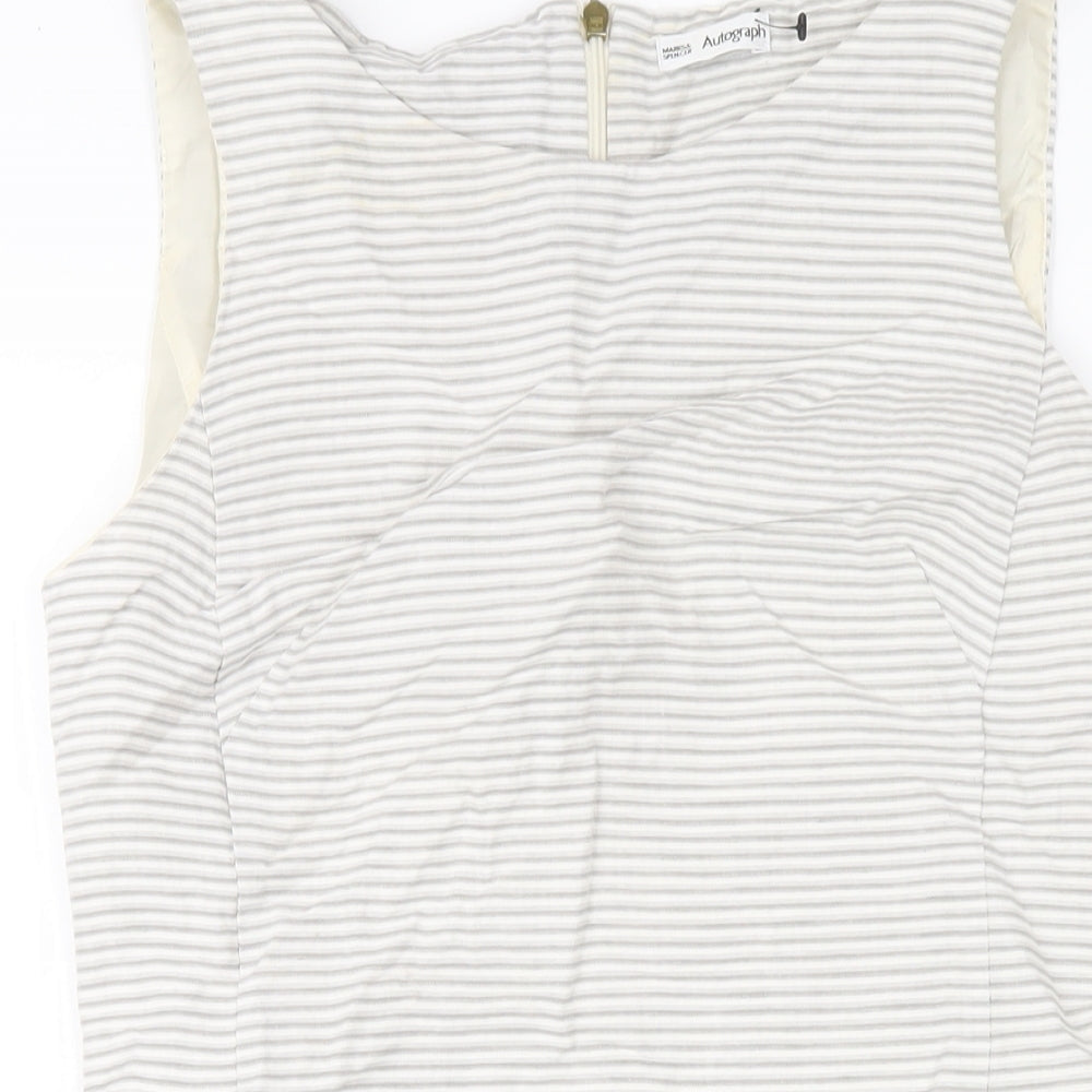 Autograph Womens Grey Striped Cotton Pencil Dress Size 10 Round Neck Zip