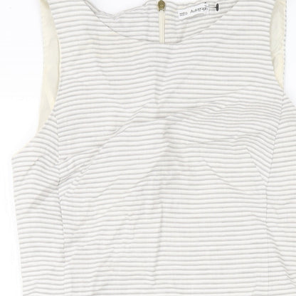Autograph Womens Grey Striped Cotton Pencil Dress Size 10 Round Neck Zip