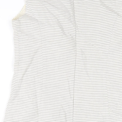 Autograph Womens Grey Striped Cotton Pencil Dress Size 10 Round Neck Zip