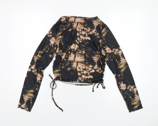 Boohoo Womens Black Geometric Polyester Cropped T-Shirt Size 12 Round Neck