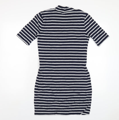 Gap Womens Blue Striped Cotton Bodycon Size S Mock Neck Pullover