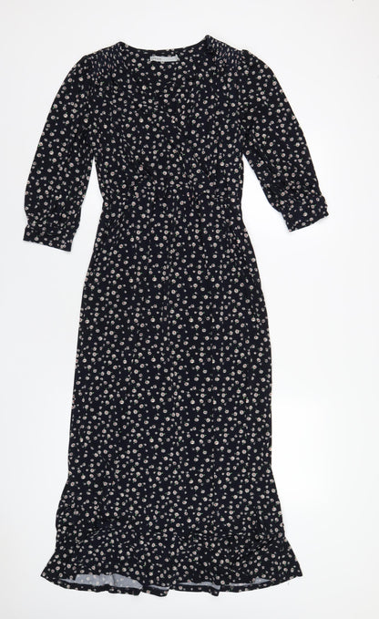 Oasis Womens Blue Floral Polyester A-Line Size S V-Neck Pullover