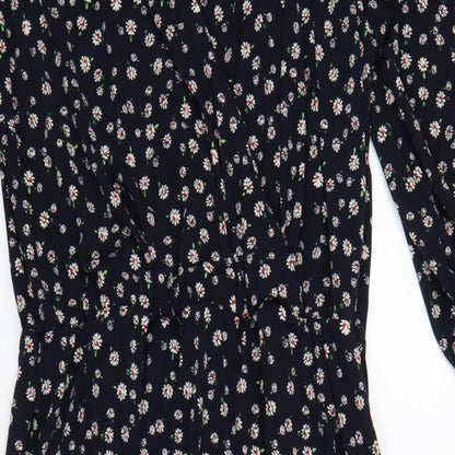 Oasis Womens Blue Floral Polyester A-Line Size S V-Neck Pullover