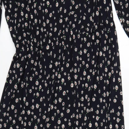 Oasis Womens Blue Floral Polyester A-Line Size S V-Neck Pullover