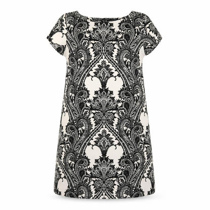 Zara Womens Black Geometric Polyester A-Line Size M Round Neck Button