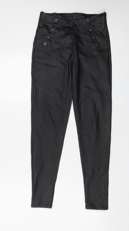 Hanel Hante Womens Black Polyurethane Trousers Size S L27 in Regular - Buttons