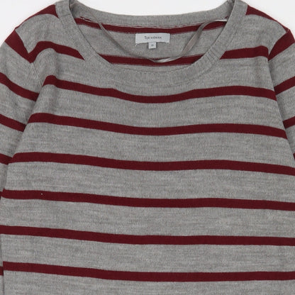 TEX Womens Grey Striped Acrylic Jumper Dress Size M Boat Neck Pullover