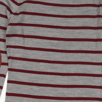 TEX Womens Grey Striped Acrylic Jumper Dress Size M Boat Neck Pullover