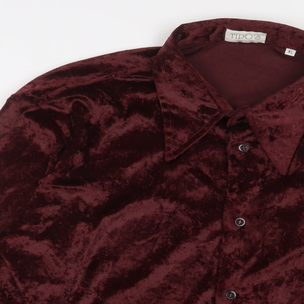 Tipo's Mens Red Polyester Button-Up Size XL Collared Button