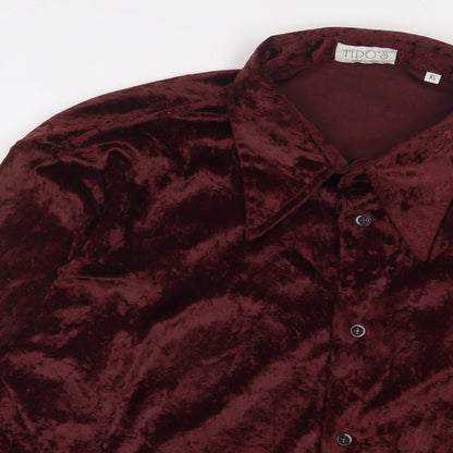 Tipo's Mens Red Polyester Button-Up Size XL Collared Button