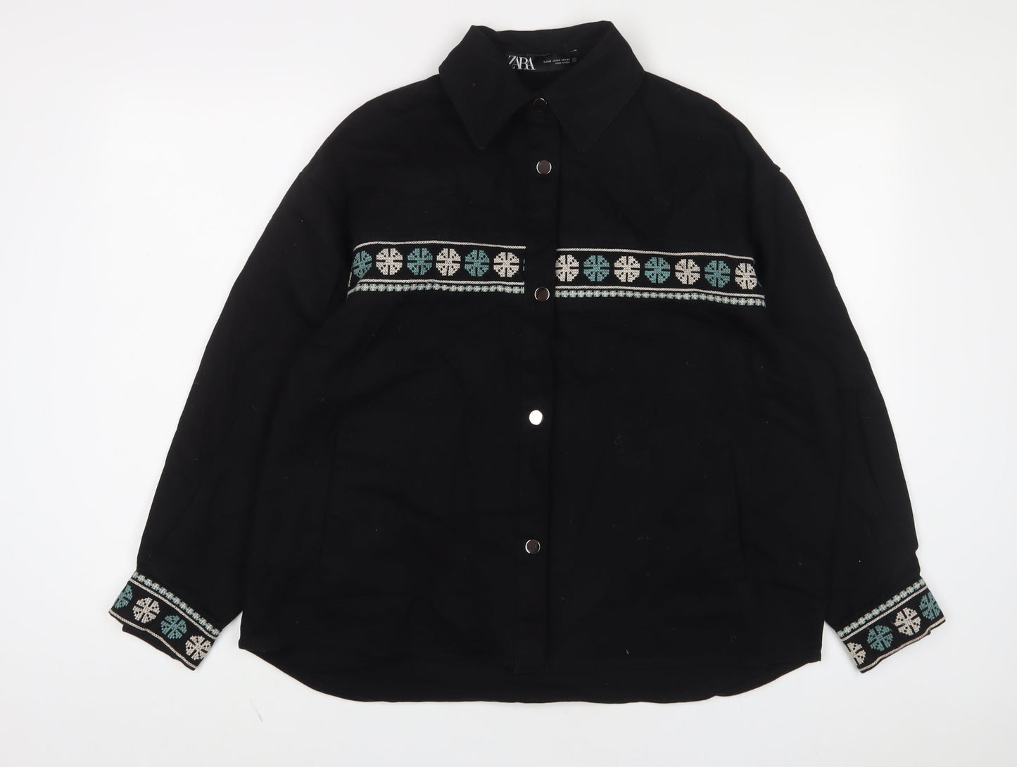 Womens UK Size XS Zara Black Basic Button-Up